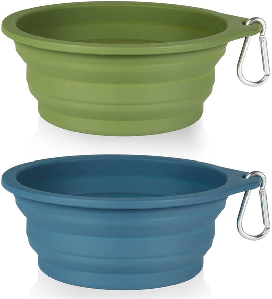 2-Pack Collapsible Dog Bowl with Integrated Molding, Travel-Friendly Pet Feeding Bowls for Outdoor Activities, 600ml (Navy Blue & Dark Green)